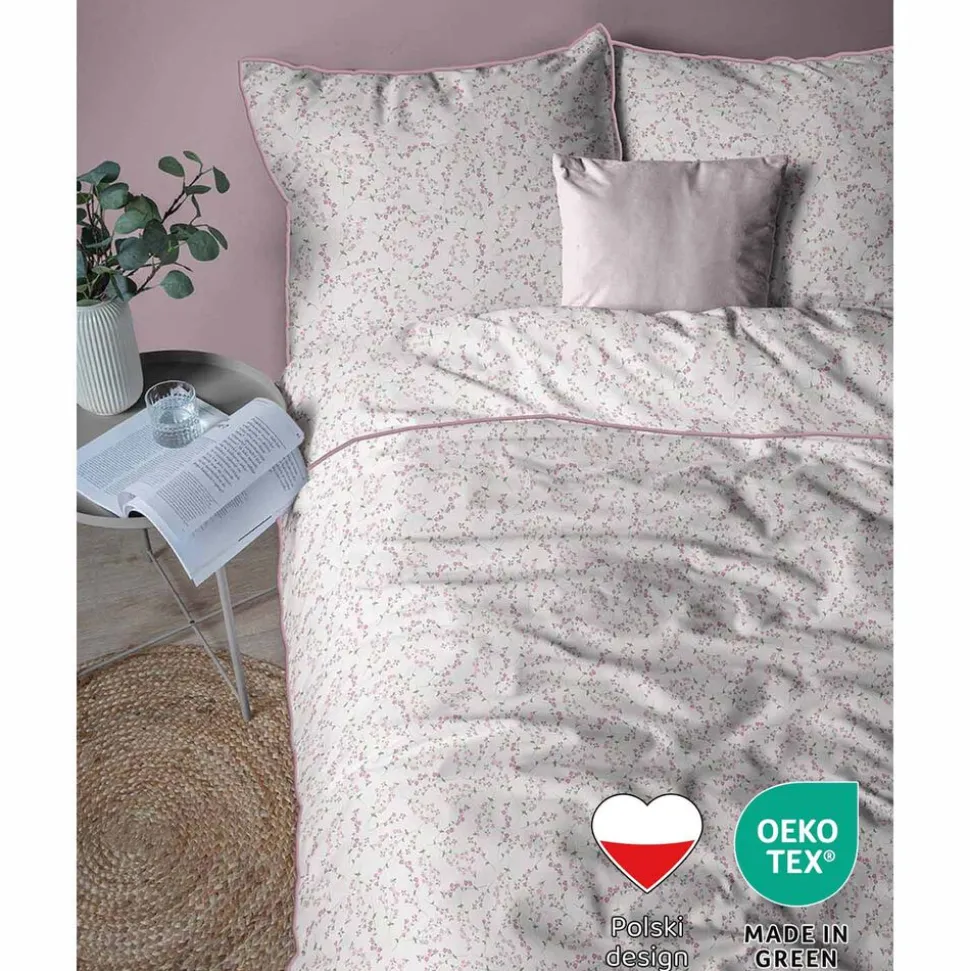 Pościel z perkalu 220 x 200 cm Lame Percale, różowe kwiatki