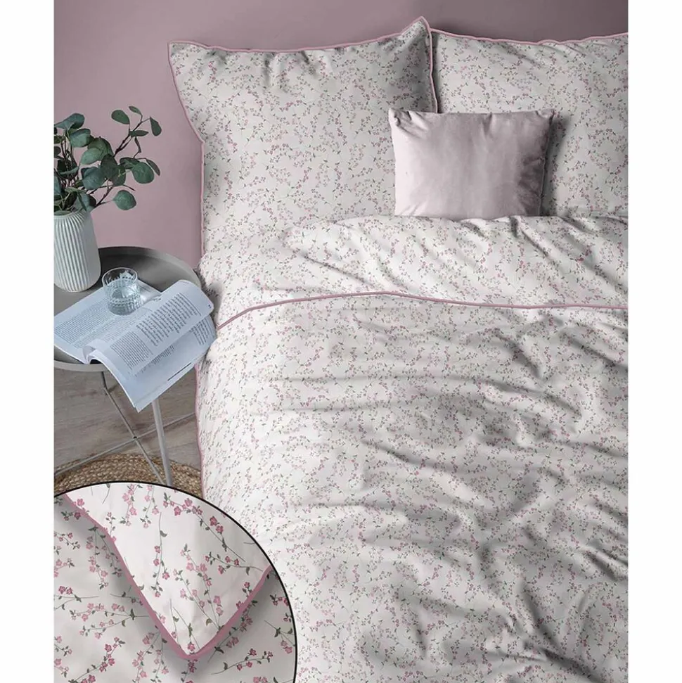 Pościel z perkalu 220 x 200 cm Lame Percale, różowe kwiatki