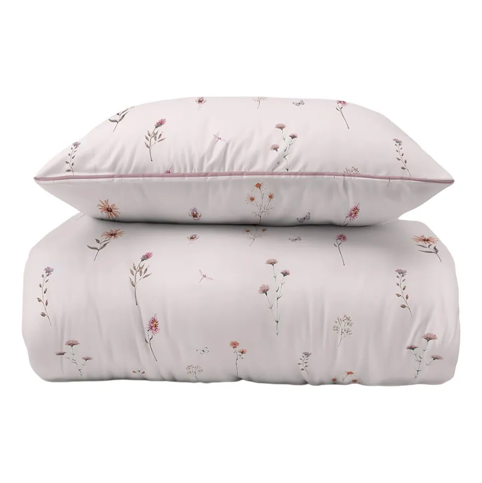 Pościel z perkalu 220 x 200 cm Lame Percale, kolorowe kwiatki, różowa