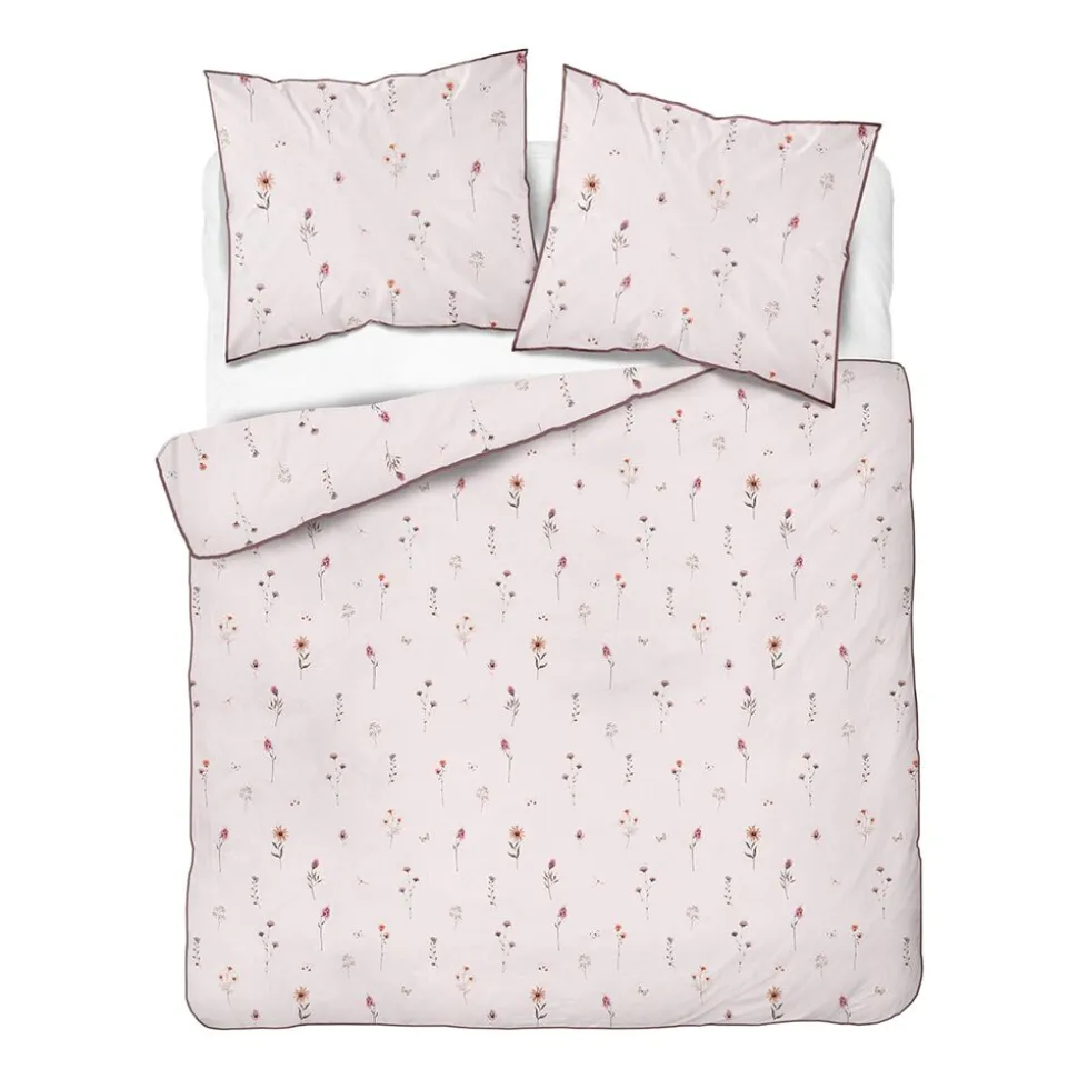 Pościel z perkalu 220 x 200 cm Lame Percale, kolorowe kwiatki, różowa