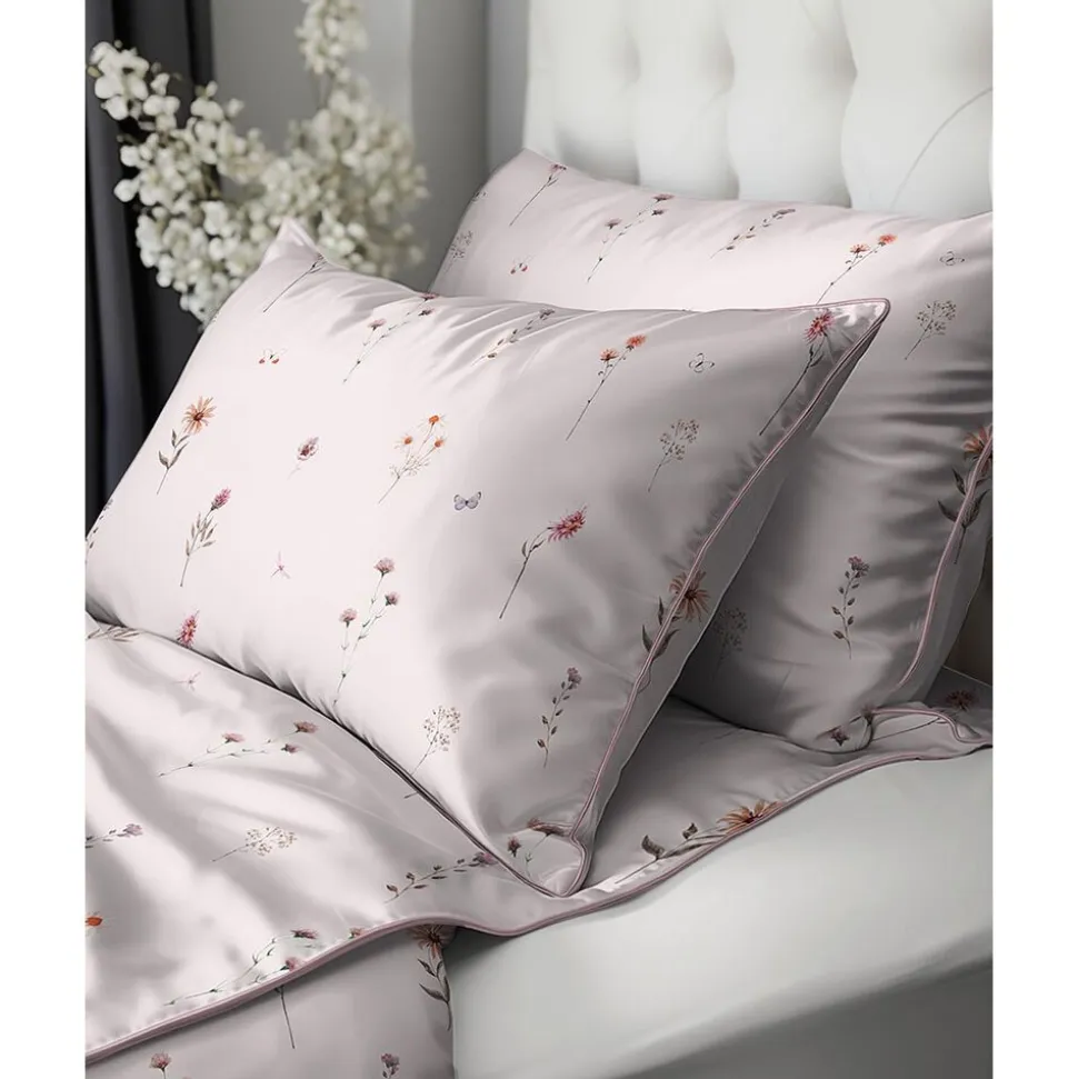 Pościel z perkalu 220 x 200 cm Lame Percale, kolorowe kwiatki, różowa