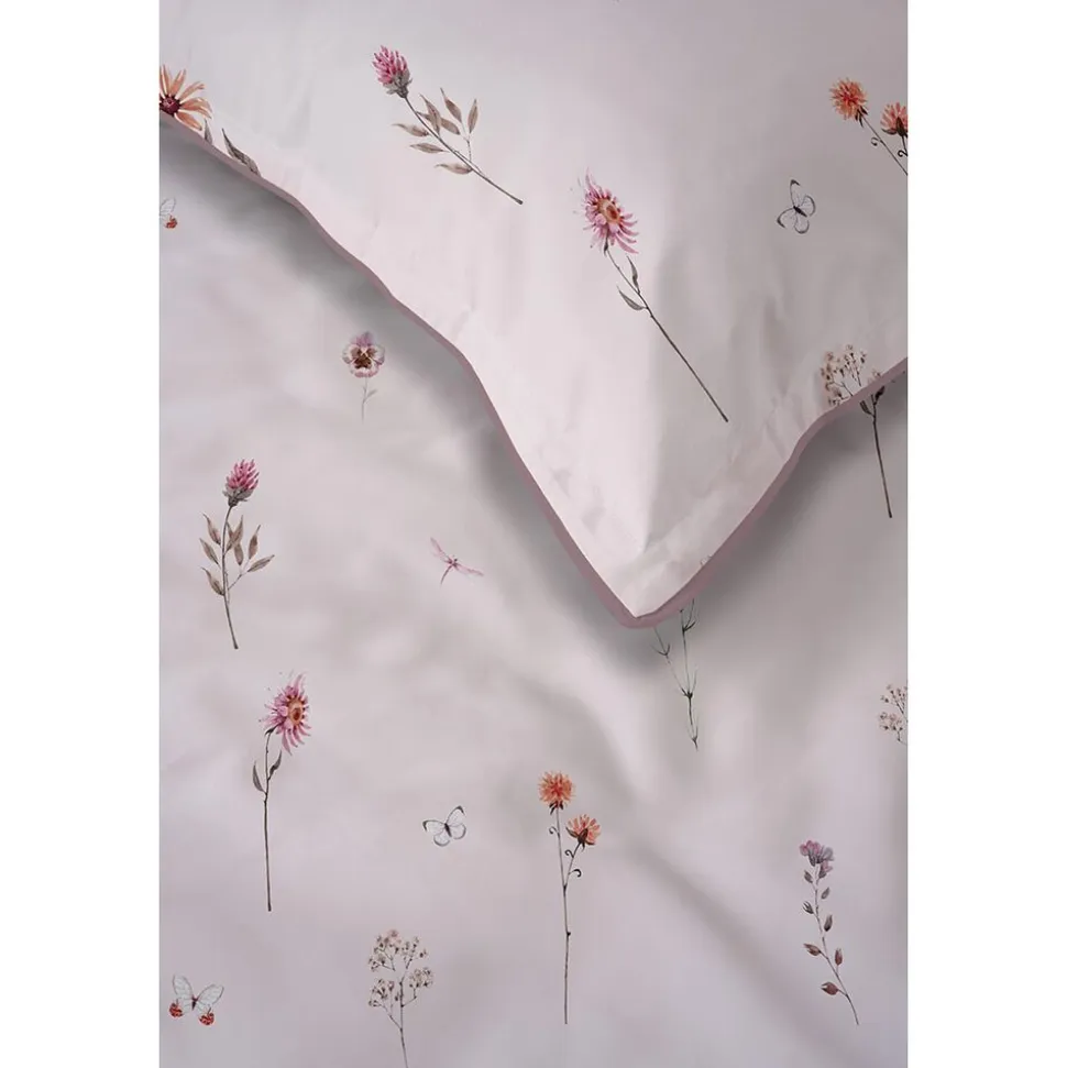 Pościel z perkalu 220 x 200 cm Lame Percale, kolorowe kwiatki, różowa
