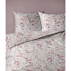 Pościel z perkalu 220 x 200 cm Lame Percale, różowo-fioletowe kwiatki