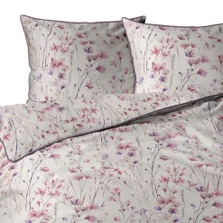 Pościel z perkalu 220 x 200 cm Lame Percale, różowo-fioletowe kwiatki
