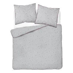 Pościel z perkalu 220 x 200 cm Lame Percale, kwiatki, szara