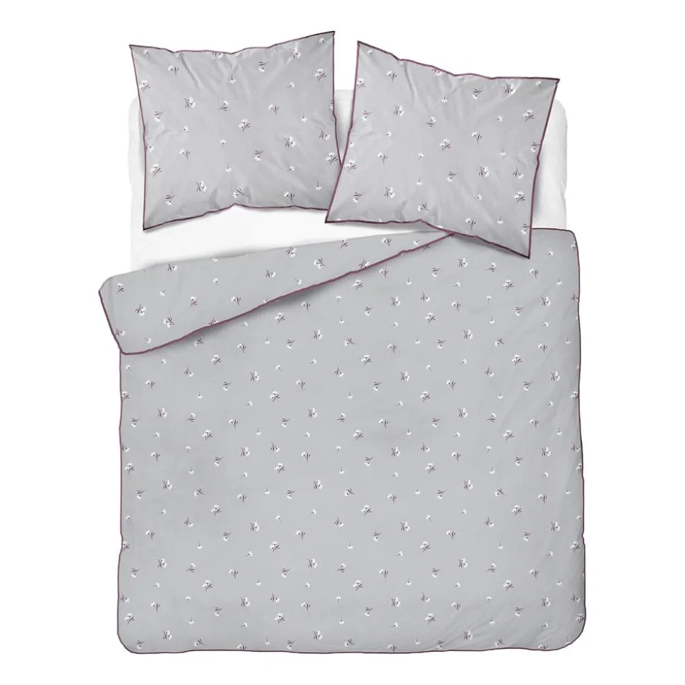 Pościel z perkalu 220 x 200 cm Lame Percale, kwiatki, szara