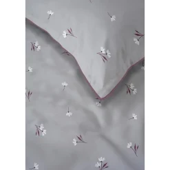 Pościel z perkalu 220 x 200 cm Lame Percale, kwiatki, szara