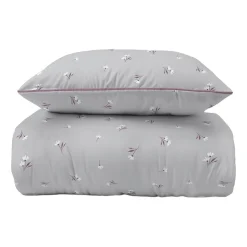 Pościel z perkalu 220 x 200 cm Lame Percale, kwiatki, szara