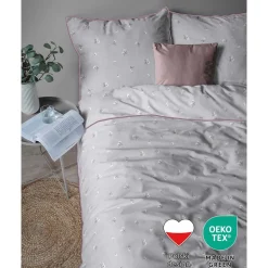 Pościel z perkalu 220 x 200 cm Lame Percale, kwiatki, szara