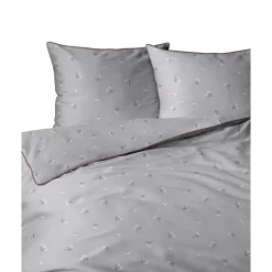 Pościel z perkalu 220 x 200 cm Lame Percale, kwiatki, szara