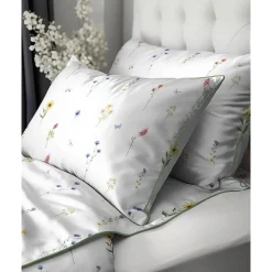 Pościel z perkalu 220 x 200 cm Lame Percale, kolorowe kwiatki, biała