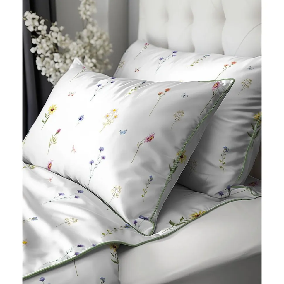 Pościel z perkalu 220 x 200 cm Lame Percale, kolorowe kwiatki, biała