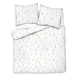Pościel z perkalu 220 x 200 cm Lame Percale, kolorowe kwiatki, biała