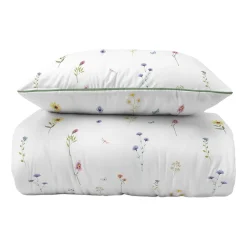 Pościel z perkalu 220 x 200 cm Lame Percale, kolorowe kwiatki, biała