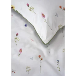 Pościel z perkalu 220 x 200 cm Lame Percale, kolorowe kwiatki, biała