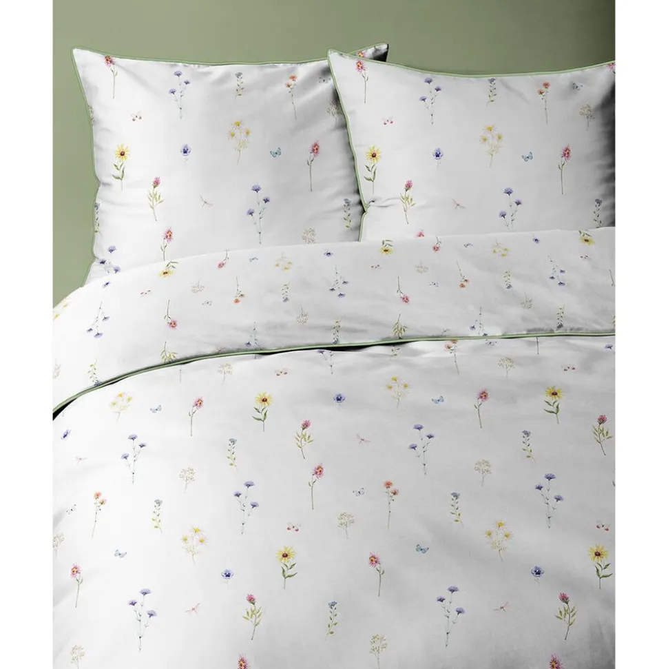 Pościel z perkalu 220 x 200 cm Lame Percale, kolorowe kwiatki, biała