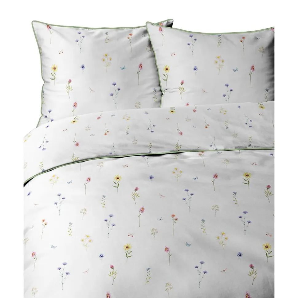 Pościel z perkalu 220 x 200 cm Lame Percale, kolorowe kwiatki, biała