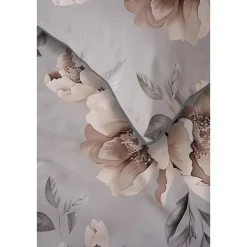 Pościel z perkalu 220 x 200 cm Lame Percale, kwiaty, szara