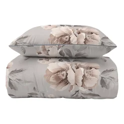 Pościel z perkalu 220 x 200 cm Lame Percale, kwiaty, szara