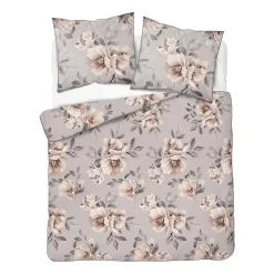 Pościel z perkalu 220 x 200 cm Lame Percale, kwiaty, szara