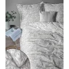 Pościel z perkalu 220 x 200 cm Lame Percale, białe kwiaty, szara