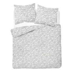 Pościel z perkalu 220 x 200 cm Lame Percale, białe kwiaty, szara