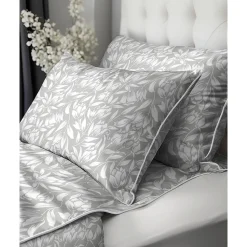 Pościel z perkalu 220 x 200 cm Lame Percale, białe kwiaty, szara