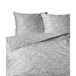 Pościel z perkalu 220 x 200 cm Lame Percale, białe kwiaty, szara