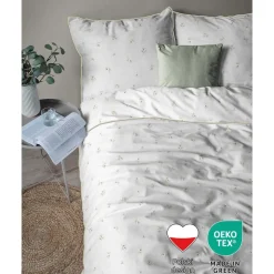 Pościel z perkalu 160 x 200 cm Lame Percale, kwiatki, biała