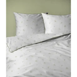 Pościel z perkalu 160 x 200 cm Lame Percale, kwiatki, biała
