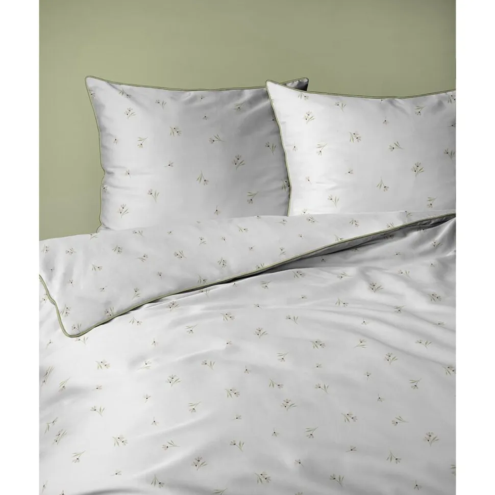 Pościel z perkalu 160 x 200 cm Lame Percale, kwiatki, biała