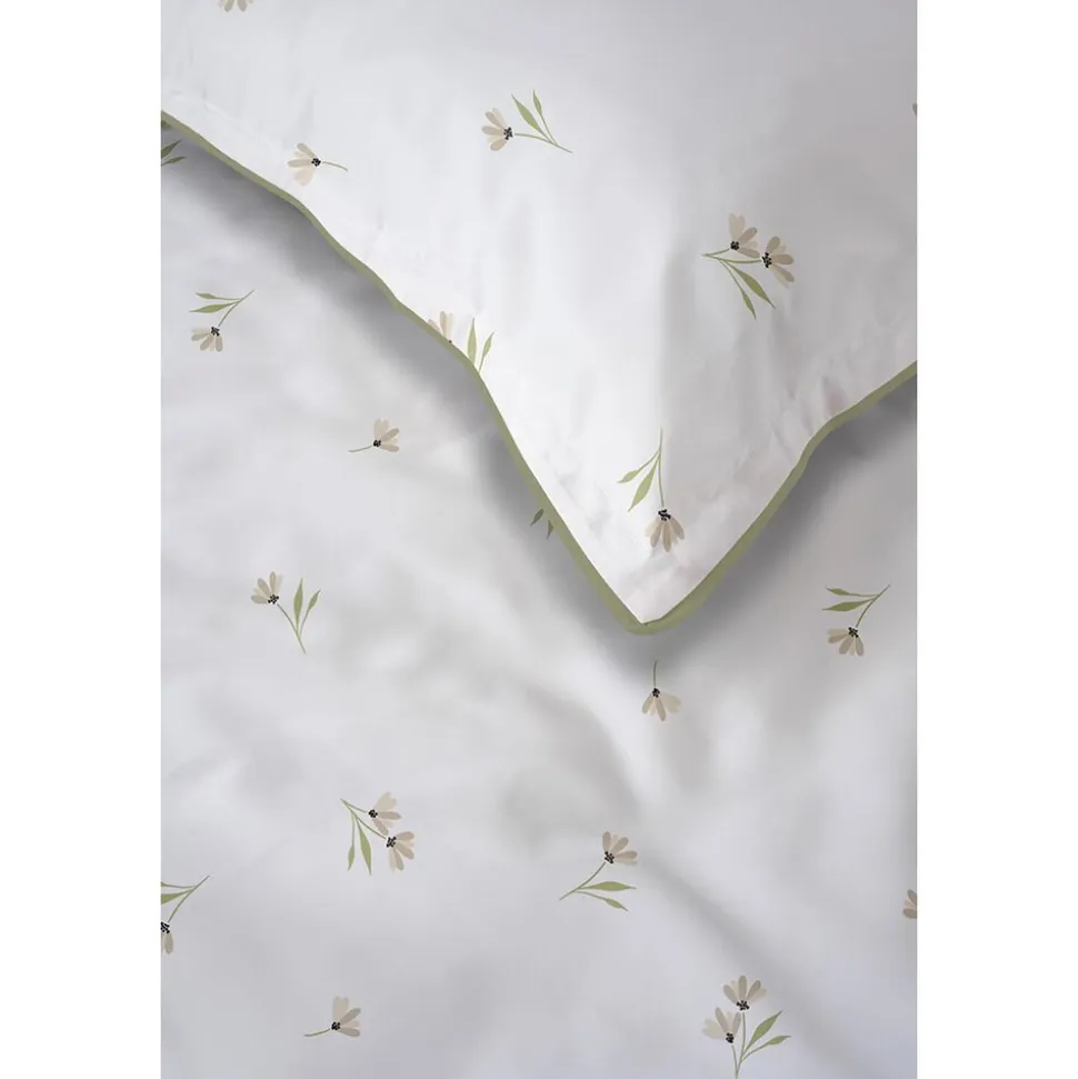 Pościel z perkalu 160 x 200 cm Lame Percale, kwiatki, biała