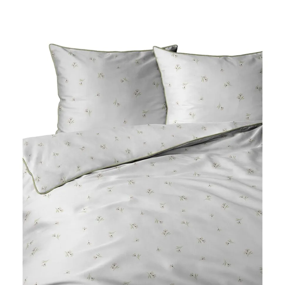 Pościel z perkalu 160 x 200 cm Lame Percale, kwiatki, biała