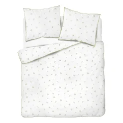 Pościel z perkalu 160 x 200 cm Lame Percale, kwiatki, biała