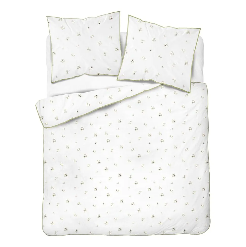 Pościel z perkalu 160 x 200 cm Lame Percale, kwiatki, biała