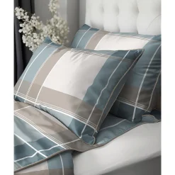 Pościel z perkalu 220 x 200 cm Lame Percale, geometria, niebieska