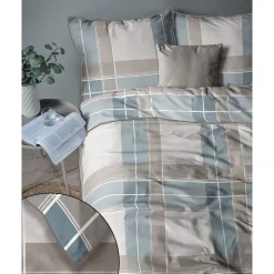 Pościel z perkalu 220 x 200 cm Lame Percale, geometria, niebieska