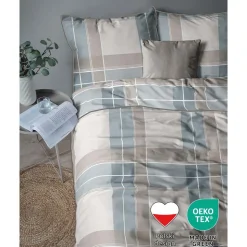 Pościel z perkalu 220 x 200 cm Lame Percale, geometria, niebieska