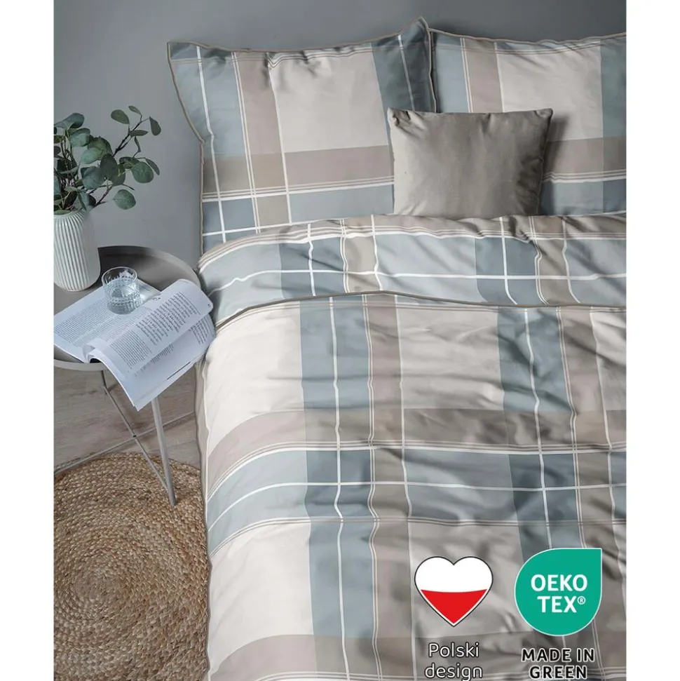 Pościel z perkalu 220 x 200 cm Lame Percale, geometria, niebieska