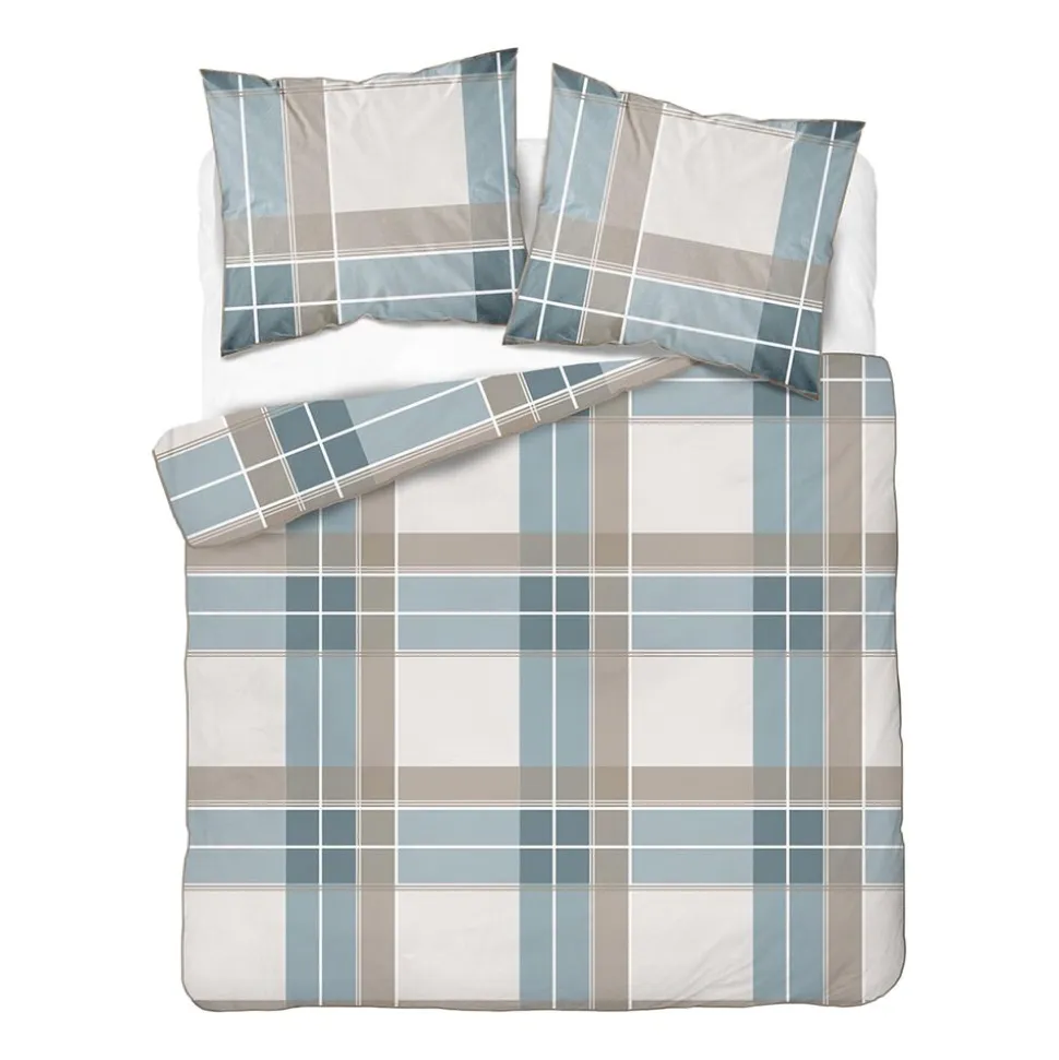 Pościel z perkalu 220 x 200 cm Lame Percale, geometria, niebieska