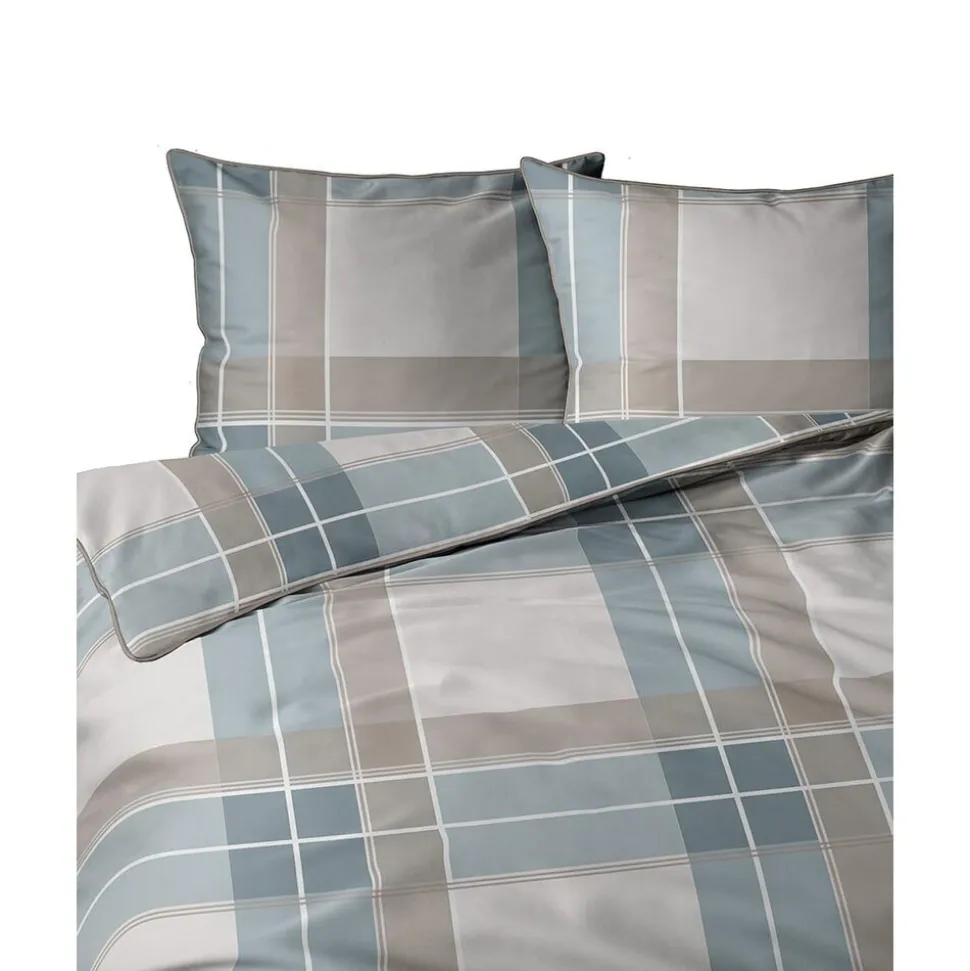Pościel z perkalu 220 x 200 cm Lame Percale, geometria, niebieska