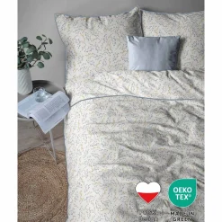 Pościel z perkalu 160 x 200 cm Lame Percale, niebiesko-żółte kwiaty