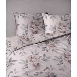 Pościel z perkalu 220 x 200 cm Lame Percale, kwiaty, różowa