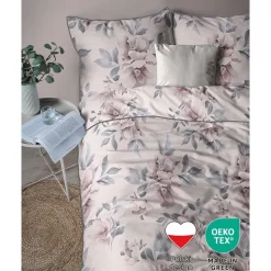 Pościel z perkalu 220 x 200 cm Lame Percale, kwiaty, różowa