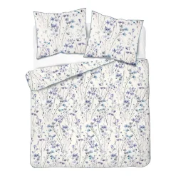 Pościel z perkalu 160 x 200 cm Lame Percale, niebieskie kwiatki