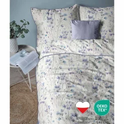 Pościel z perkalu 160 x 200 cm Lame Percale, niebieskie kwiatki