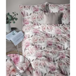 Pościel z perkalu 160 x 200 cm Lame Percale, różowe kwiaty