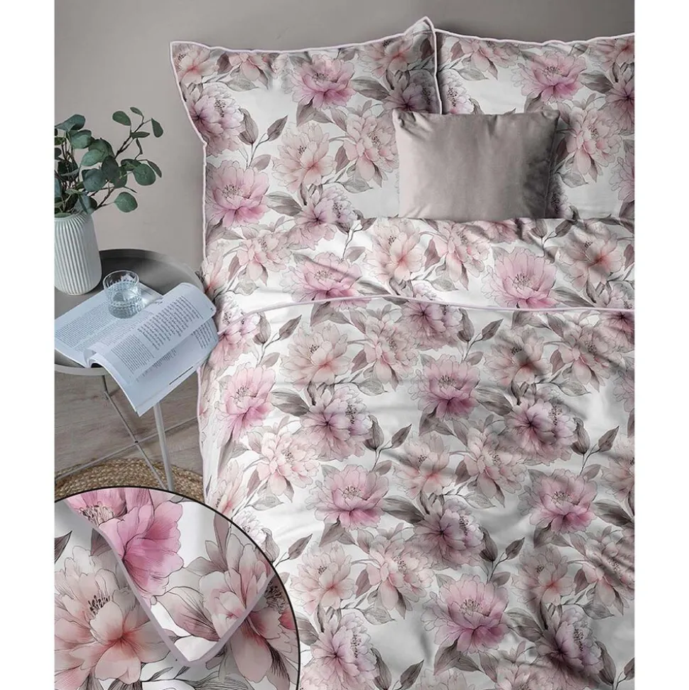 Pościel z perkalu 160 x 200 cm Lame Percale, różowe kwiaty