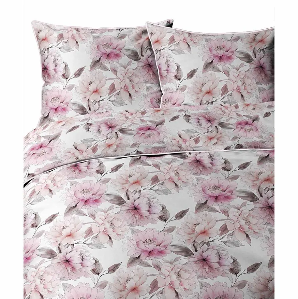 Pościel z perkalu 160 x 200 cm Lame Percale, różowe kwiaty