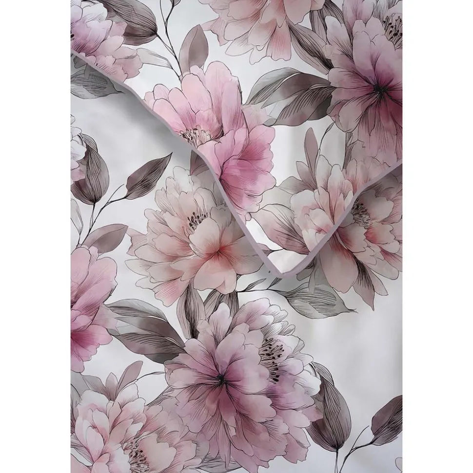 Pościel z perkalu 160 x 200 cm Lame Percale, różowe kwiaty